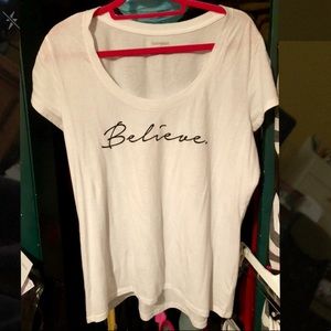 Classic White Blouse w/ “Believe” print